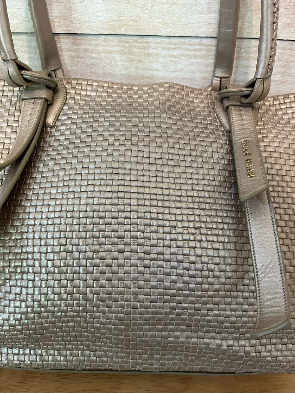 Cole Haan Metallic Woven Tote in Light Pewter - Picture 4 of 11